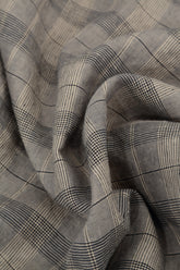 Tapered Greige Check Linen Trousers 4