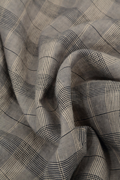 Tapered Greige Check Linen Trousers 4