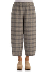 Tapered Greige Check Linen Trousers 1