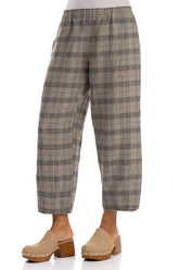 Tapered Greige Check Linen Trousers 3