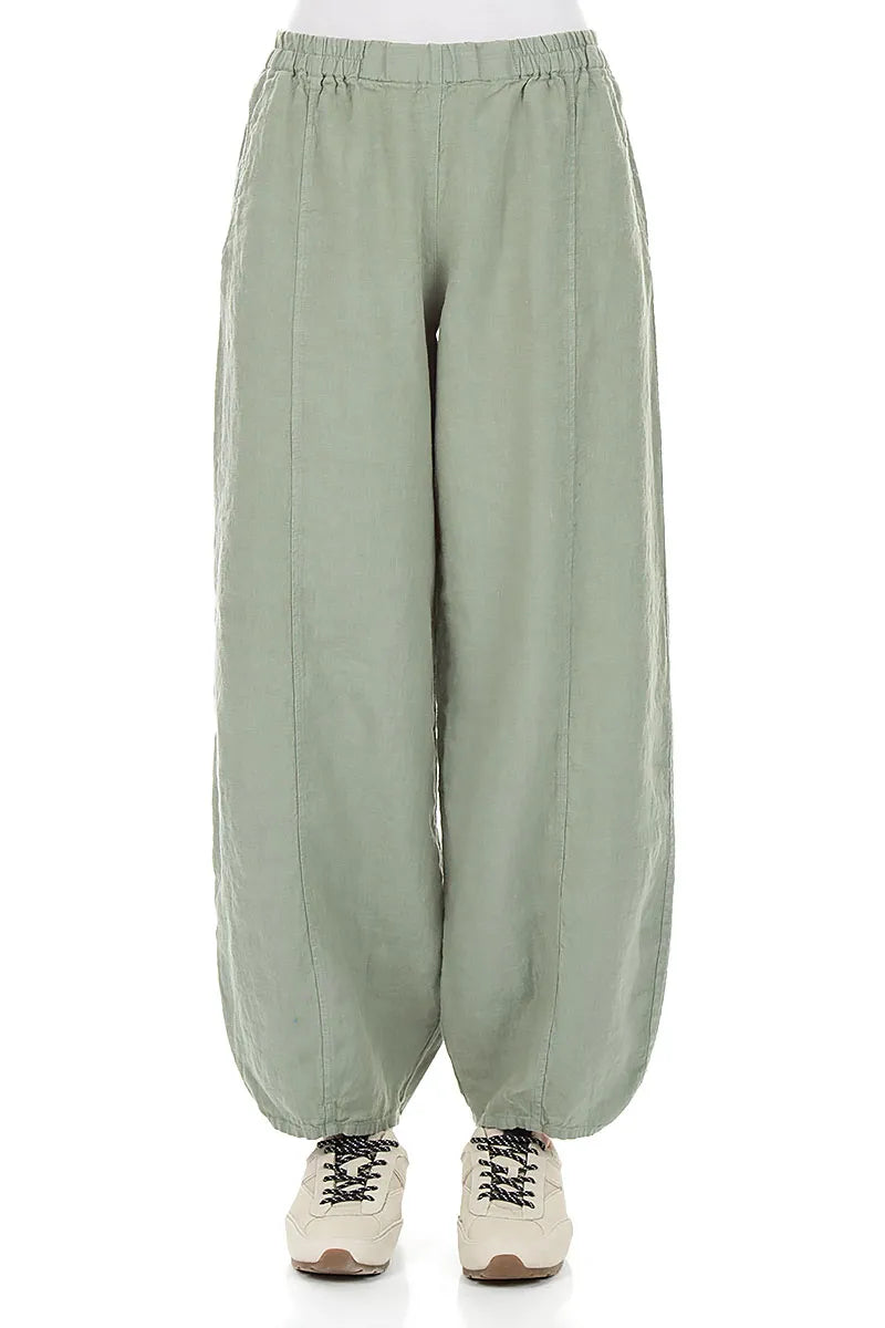Konische, lange Leinenhose in Salbeigrün