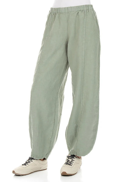 Konische, lange Leinenhose in Salbeigrün