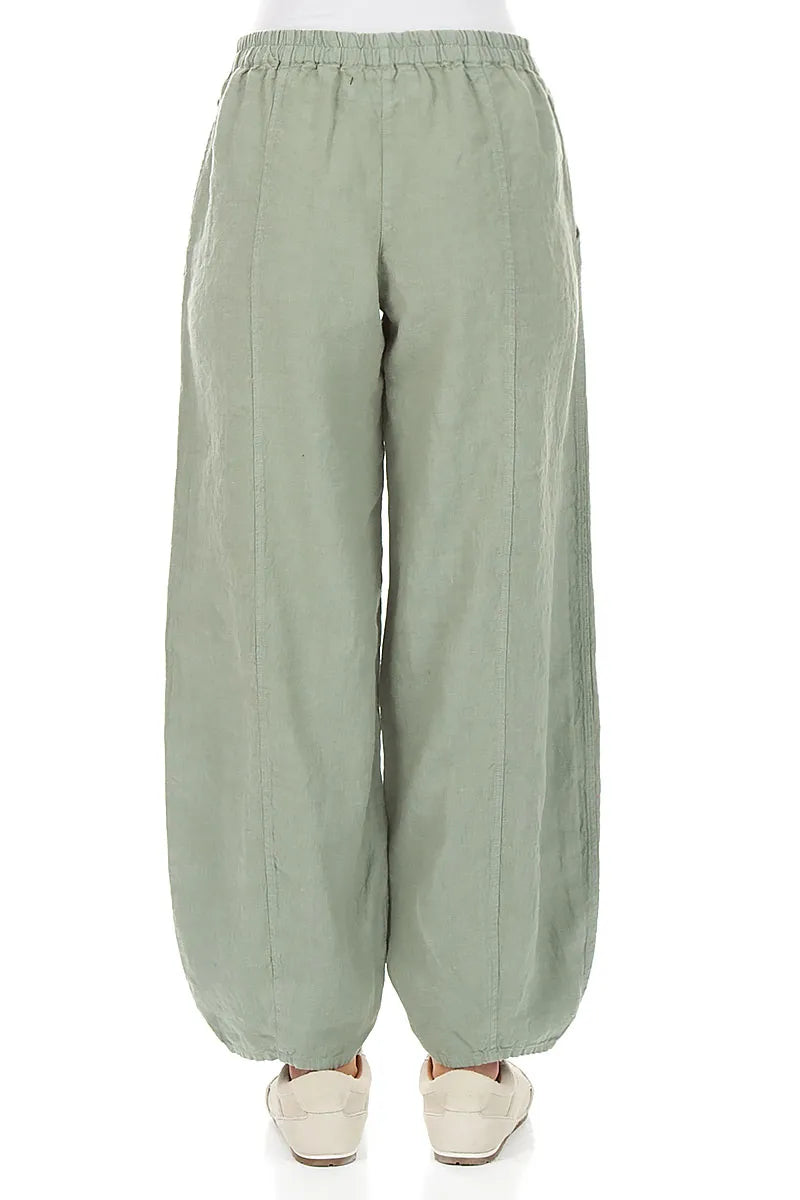 Konische, lange Leinenhose in Salbeigrün
