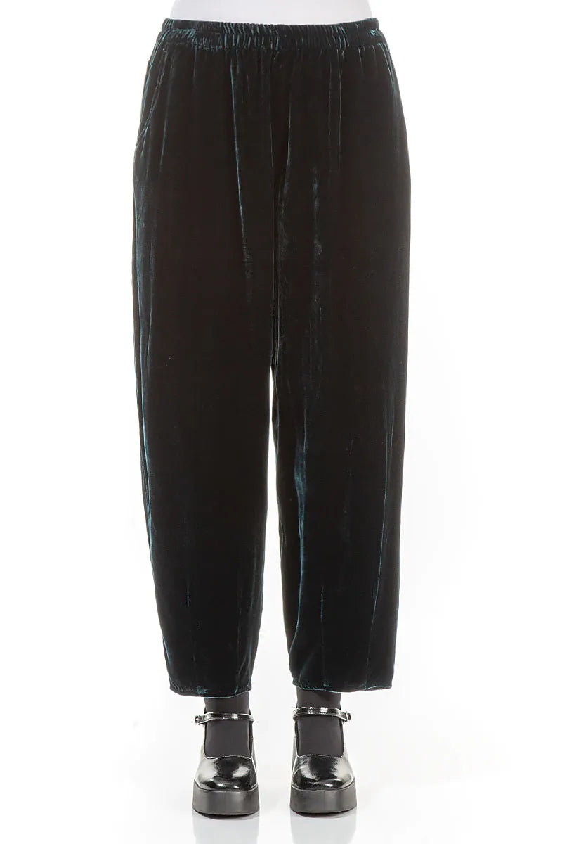Taper Peacock Silk Velvet Trousers 1