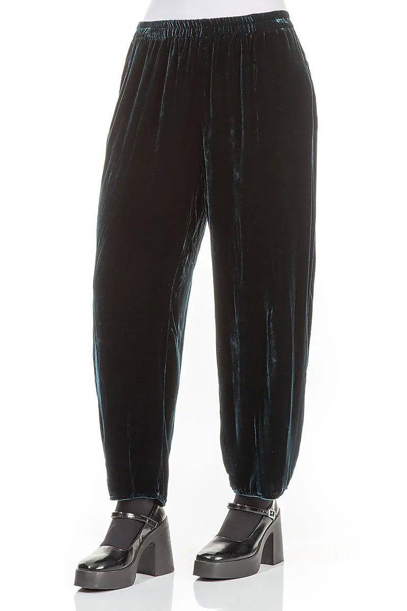 Taper Peacock Silk Velvet Trousers 3