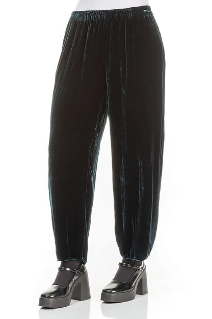 Taper Peacock Silk Velvet Trousers 3