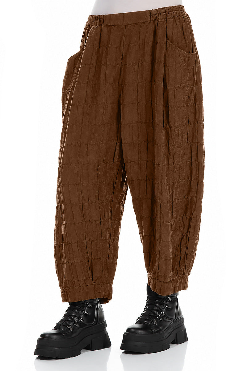 Taper Pleated Aged Copper Silk Linen Trousers