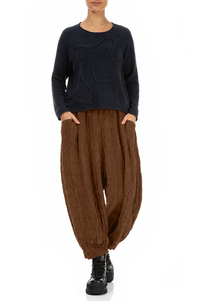 Taper Pleated Aged Copper Silk Linen Trousers