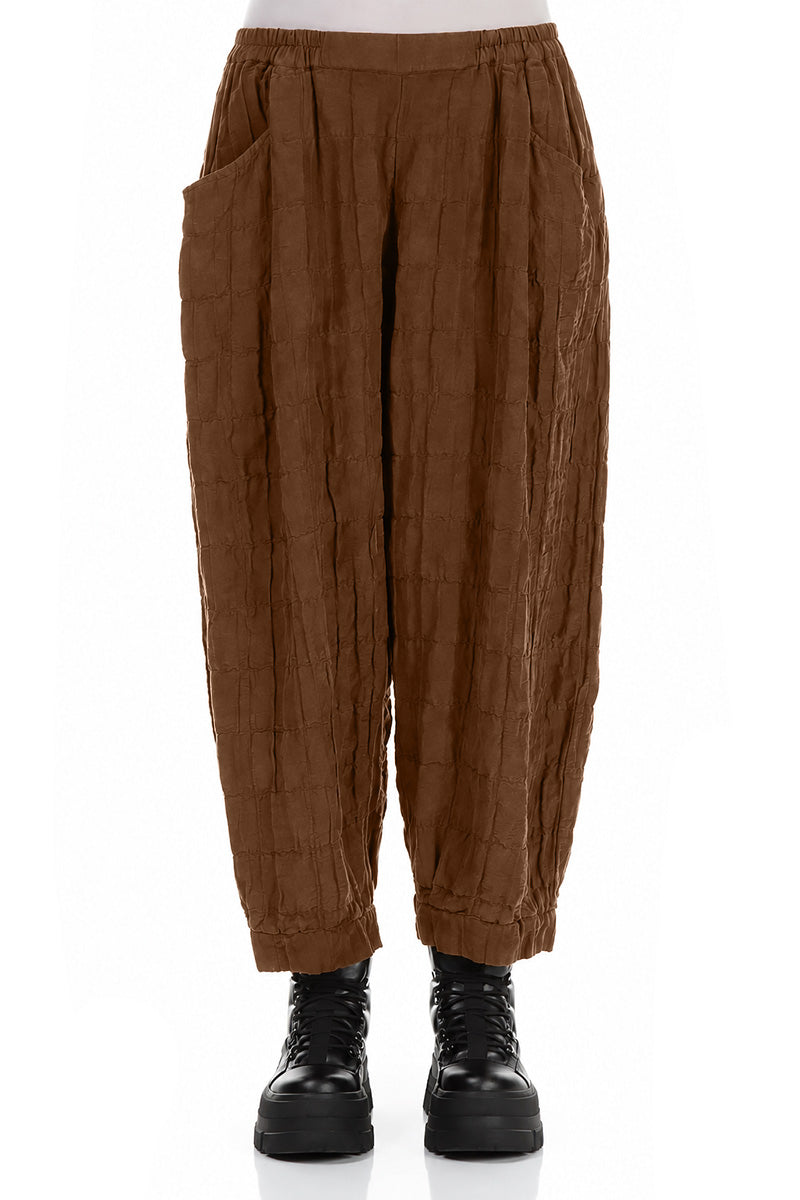 Taper Pleated Aged Copper Silk Linen Trousers