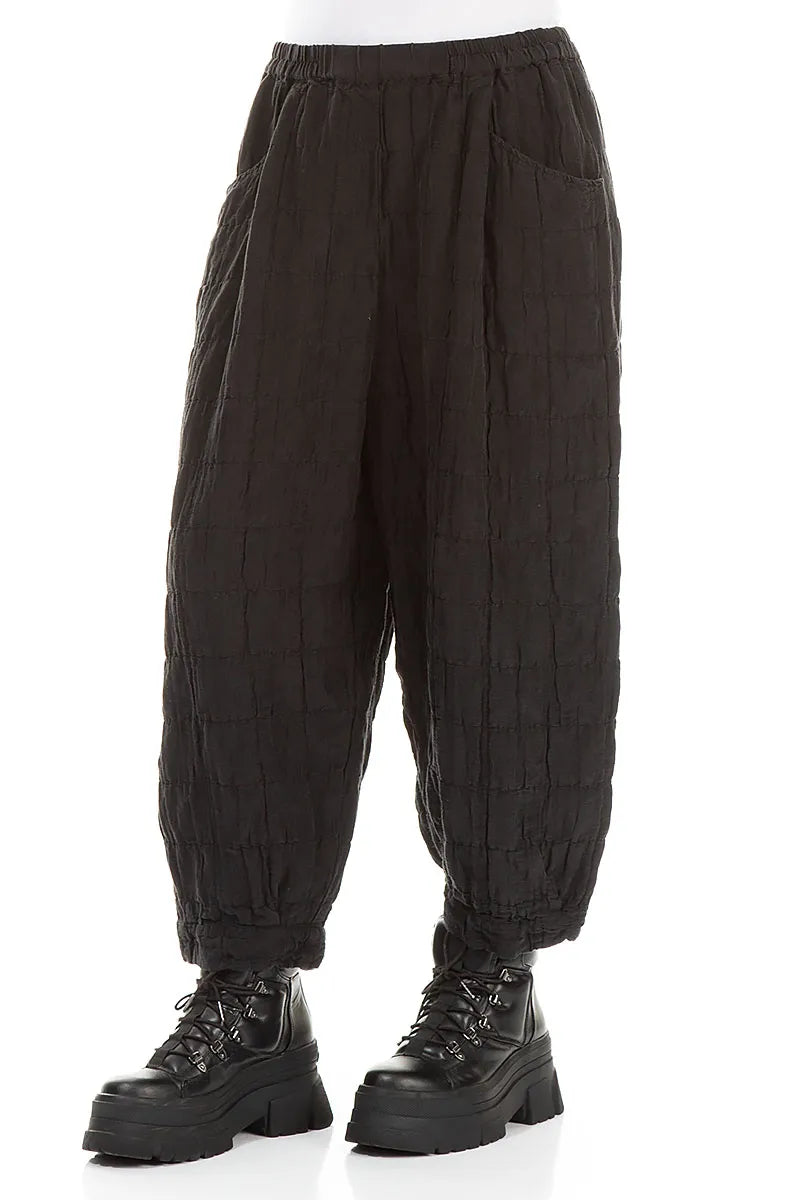 Taper Pleated Black Silk Linen Trousers 3