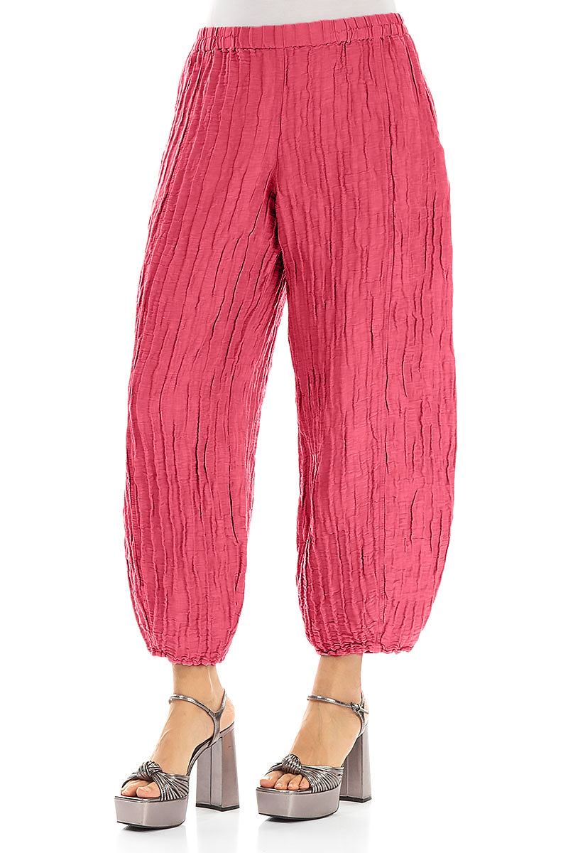 Taper Raspberry Crinkled Silk Linen Trousers 3