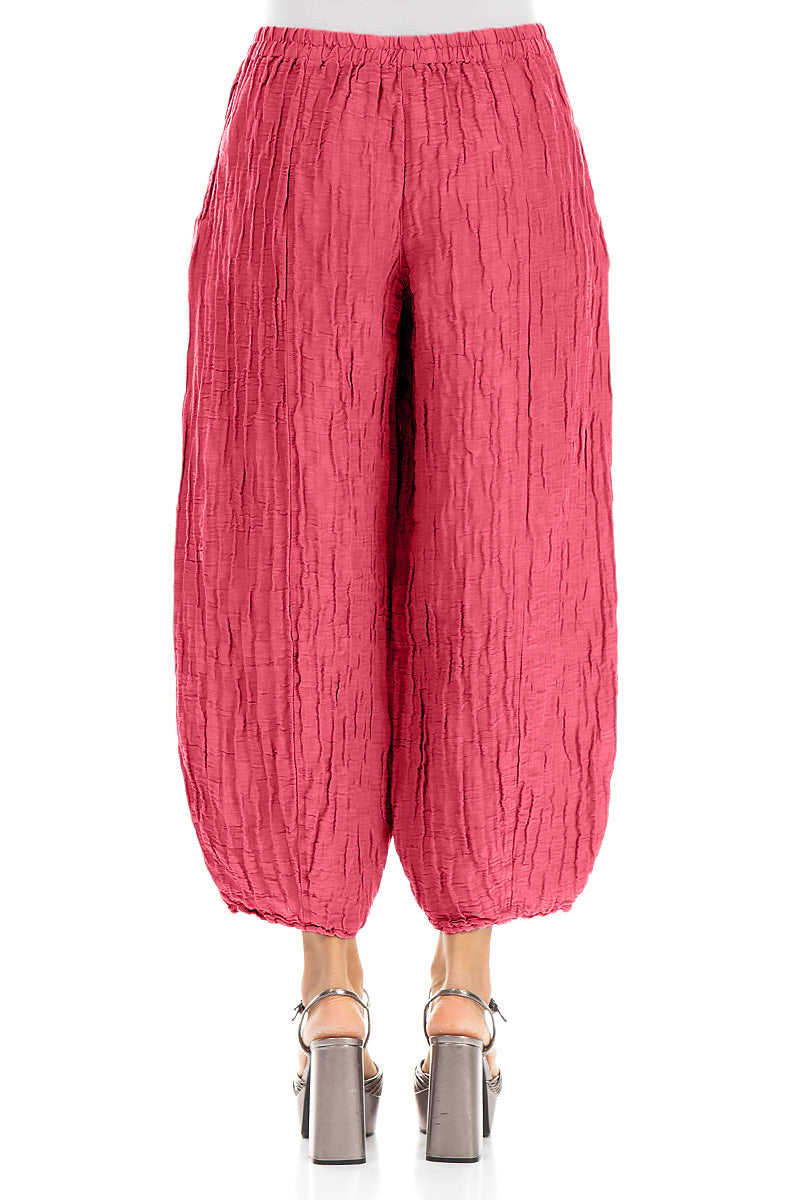 Taper Raspberry Crinkled Silk Linen Trousers 2