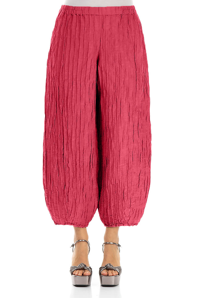 Taper Raspberry Crinkled Silk Linen Trousers 1