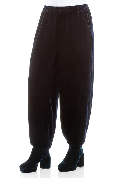 Taper Royal Blue Silk Velvet Trousers 3