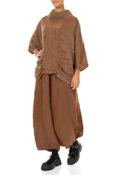 Taper Textured Aged Copper Silk Linen Trousers 4