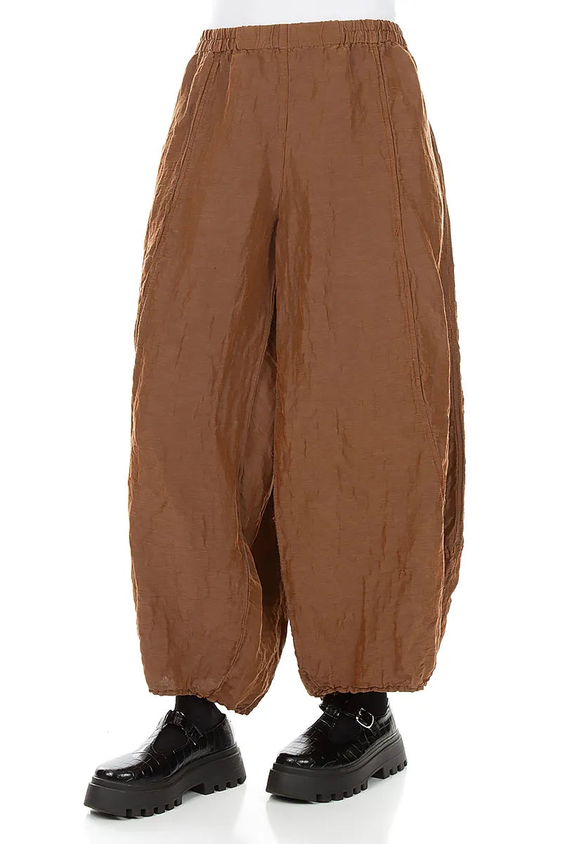 Taper Textured Aged Copper Silk Linen Trousers 3