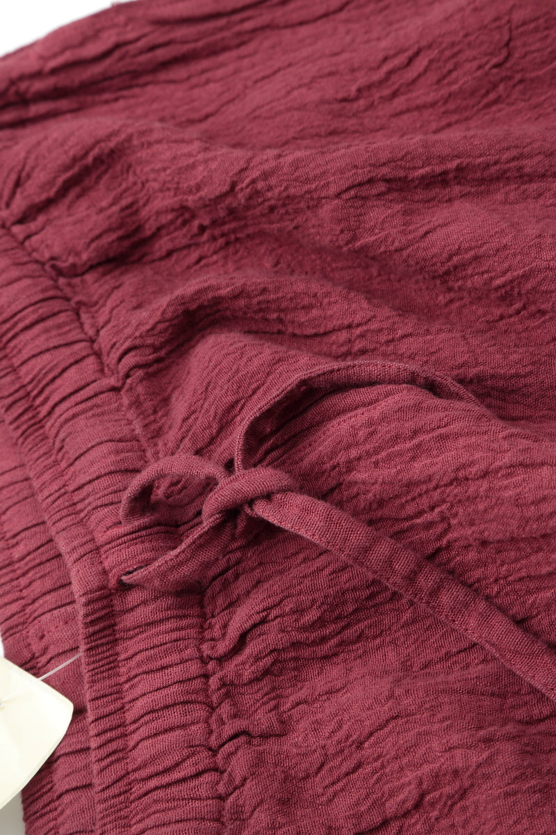 Taper Tie Up Antique Ruby Textured Linen Trousers 5