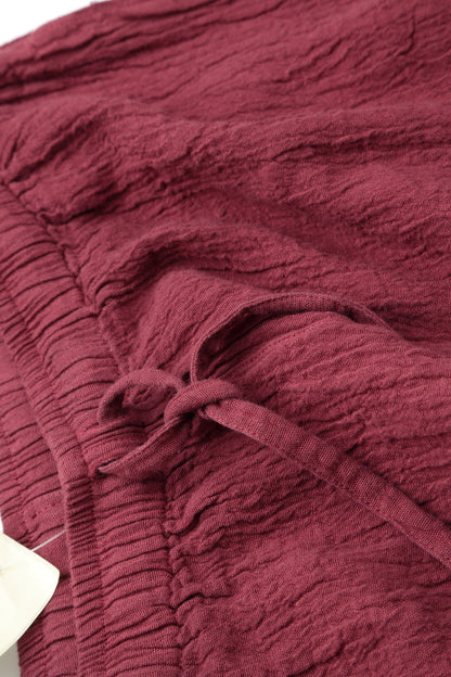 Taper Tie Up Antique Ruby Textured Linen Trousers 5