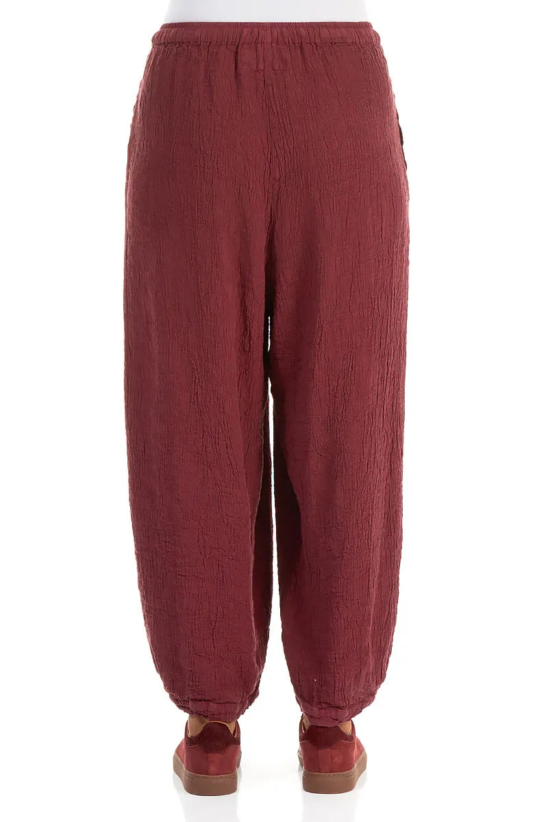 Taper Tie Up Antique Ruby Textured Linen Trousers 2