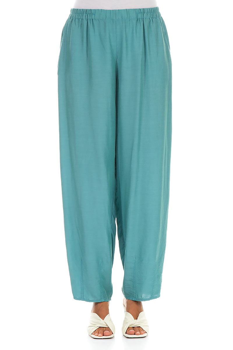 Taper Turquoise Silk Bamboo Trousers 1