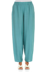 Taper Turquoise Silk Bamboo Trousers 1