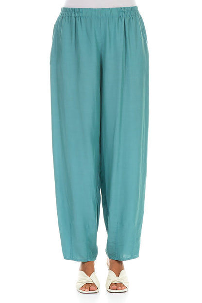 Taper Turquoise Silk Bamboo Trousers 1