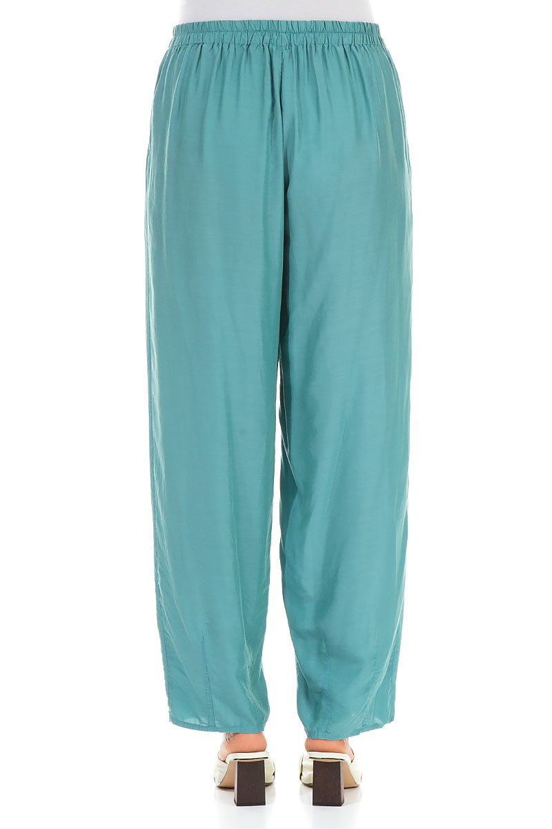 Taper Turquoise Silk Bamboo Trousers 2
