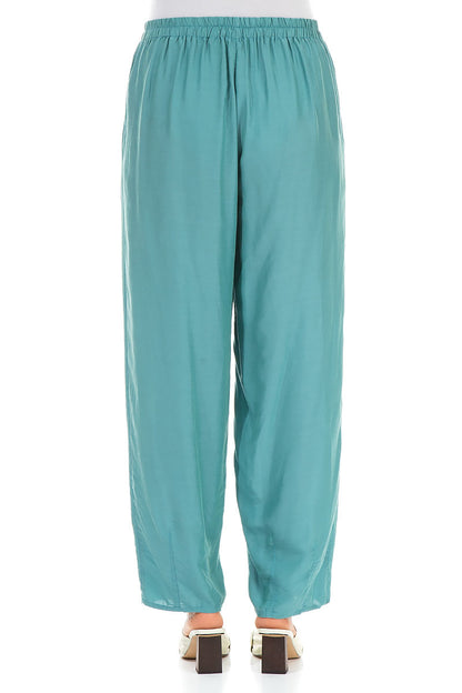Taper Turquoise Silk Bamboo Trousers 2