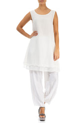 Taper White Silk Bamboo Trousers 4