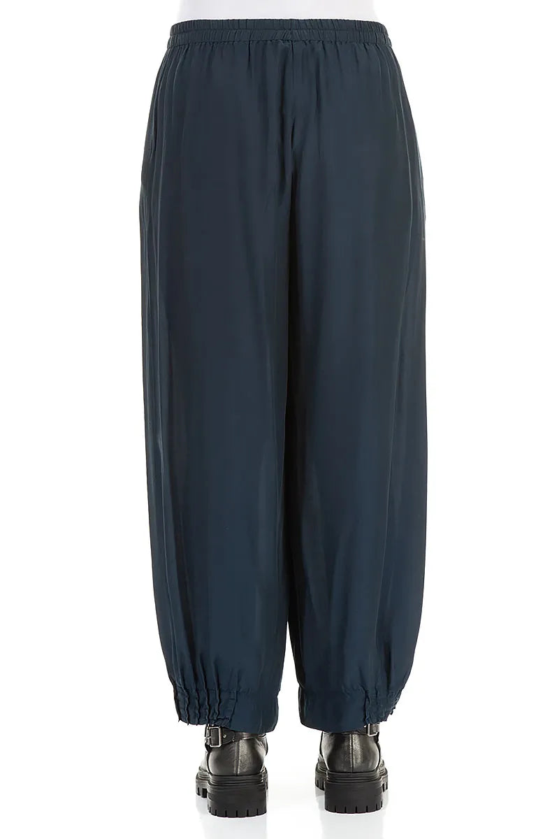 Taper Wide Navy Silk Bamboo Trousers 2