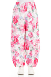 Taper Wide Peony Blossom Linen Trousers 1