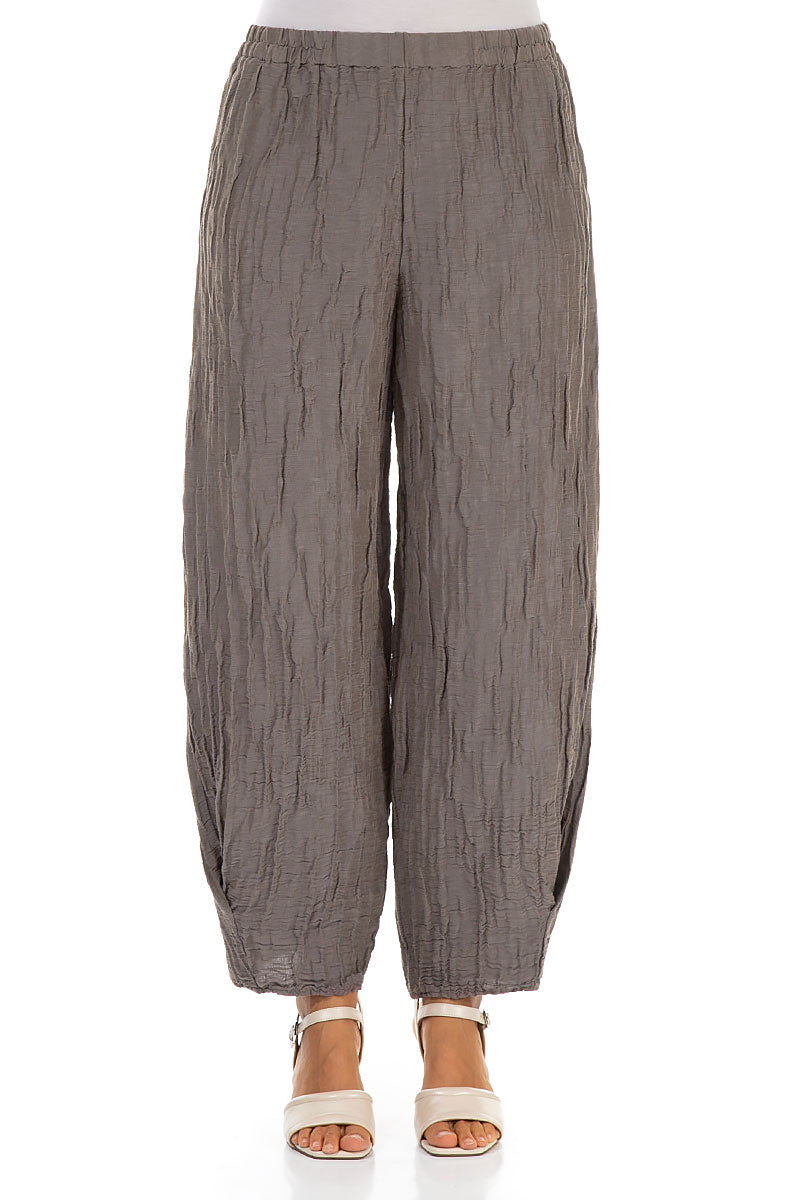 Tapered Barrel Truffle Crinkled Silk Trousers 1