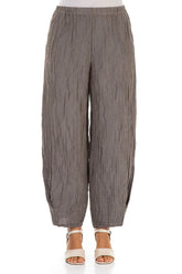 Tapered Barrel Truffle Crinkled Silk Trousers 1