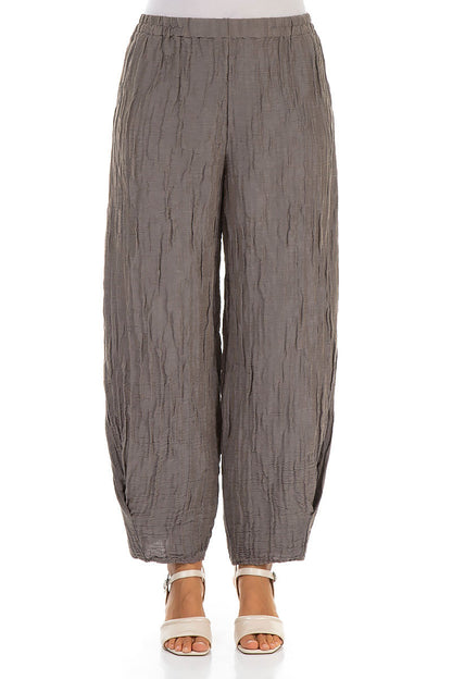 Tapered Barrel Truffle Crinkled Silk Trousers 1