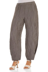 Tapered Barrel Truffle Crinkled Silk Trousers 3
