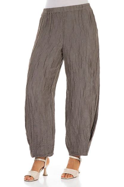 Tapered Barrel Truffle Crinkled Silk Trousers 3
