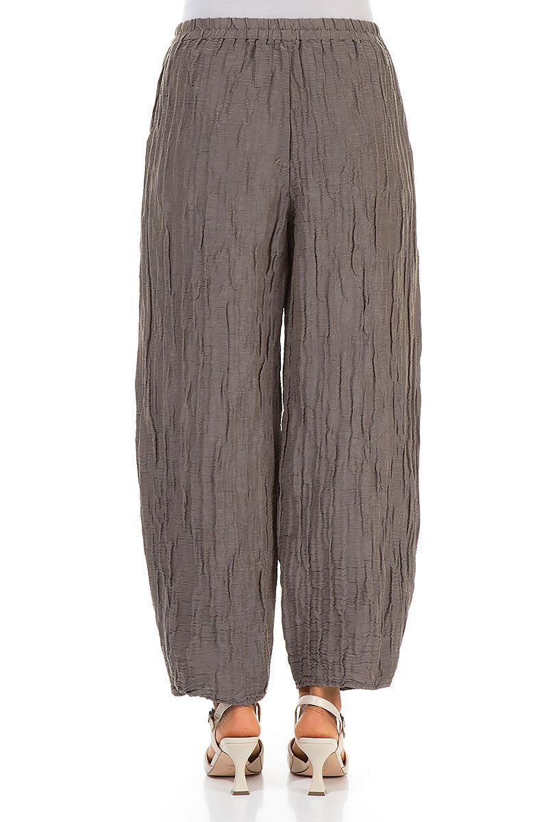 Tapered Barrel Truffle Crinkled Silk Trousers 2