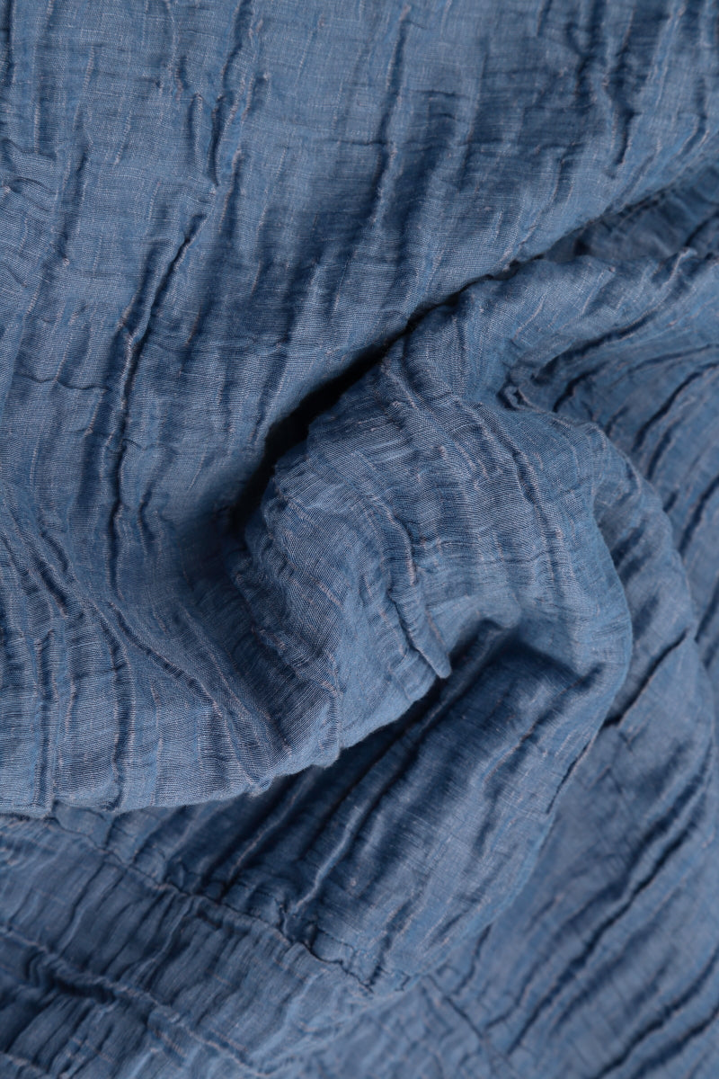 Tapered Barrel Blue Nova Crinkled Silk Trousers 4