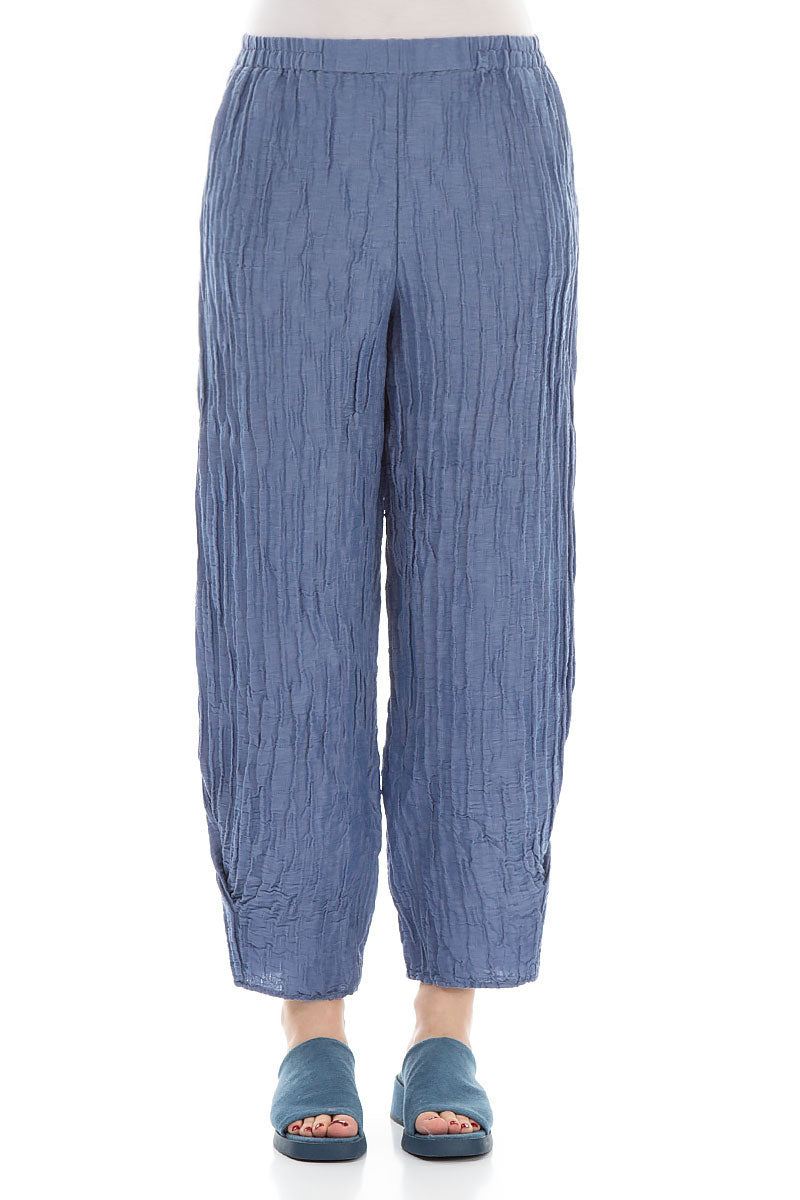 Tapered Barrel Blue Nova Crinkled Silk Trousers 1