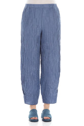 Tapered Barrel Blue Nova Crinkled Silk Trousers 1