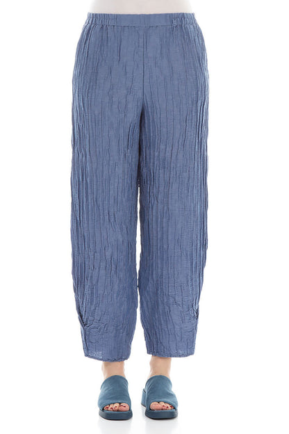 Tapered Barrel Blue Nova Crinkled Silk Trousers 1