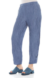 Tapered Barrel Blue Nova Crinkled Silk Trousers 3