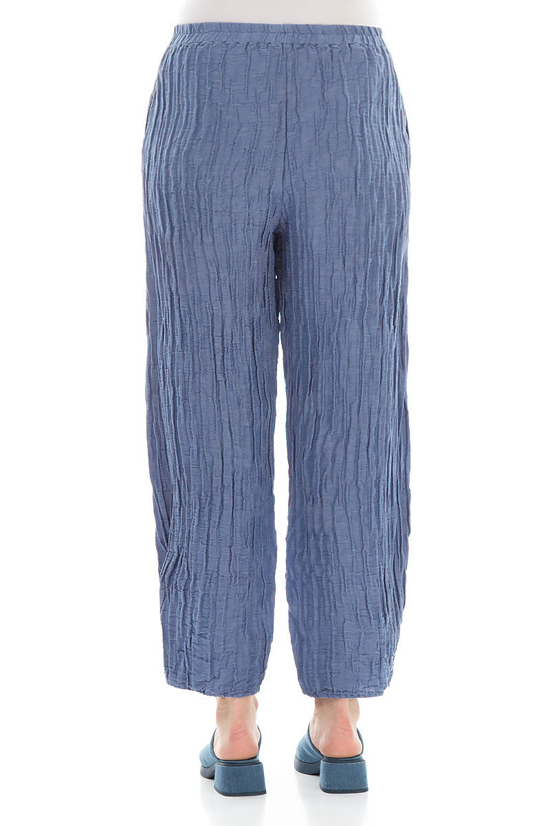 Tapered Barrel Blue Nova Crinkled Silk Trousers 2