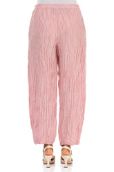Tapered Barrel Powder Pink Crinkled Silk Trousers 2