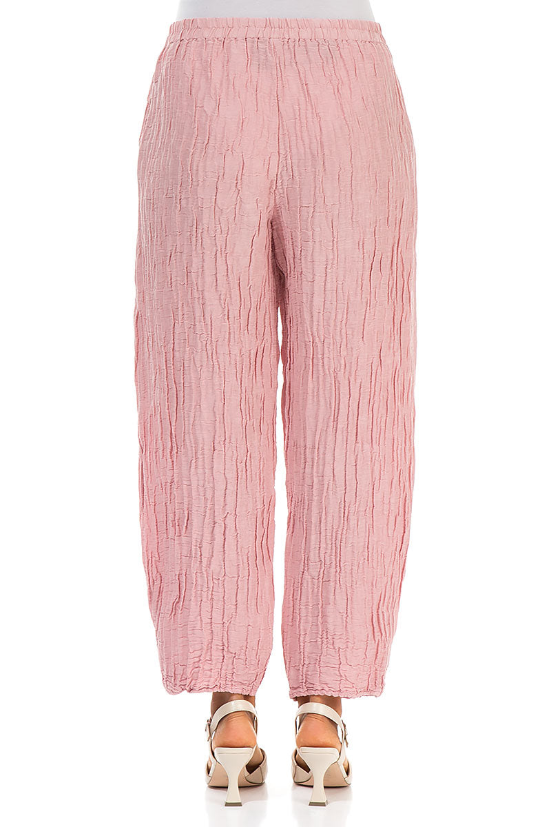Tapered Barrel Powder Pink Crinkled Silk Trousers 2