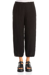 Tapered Black Mélange Linen Trousers 1