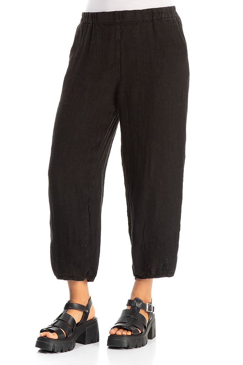 Tapered Black Mélange Linen Trousers 3