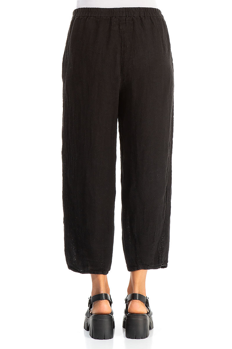 Tapered Black Mélange Linen Trousers 2