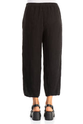 Tapered Black Mélange Linen Trousers 2
