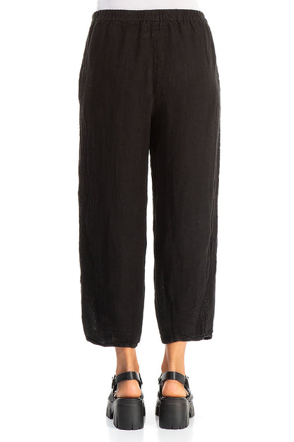 Tapered Black Mélange Linen Trousers 2